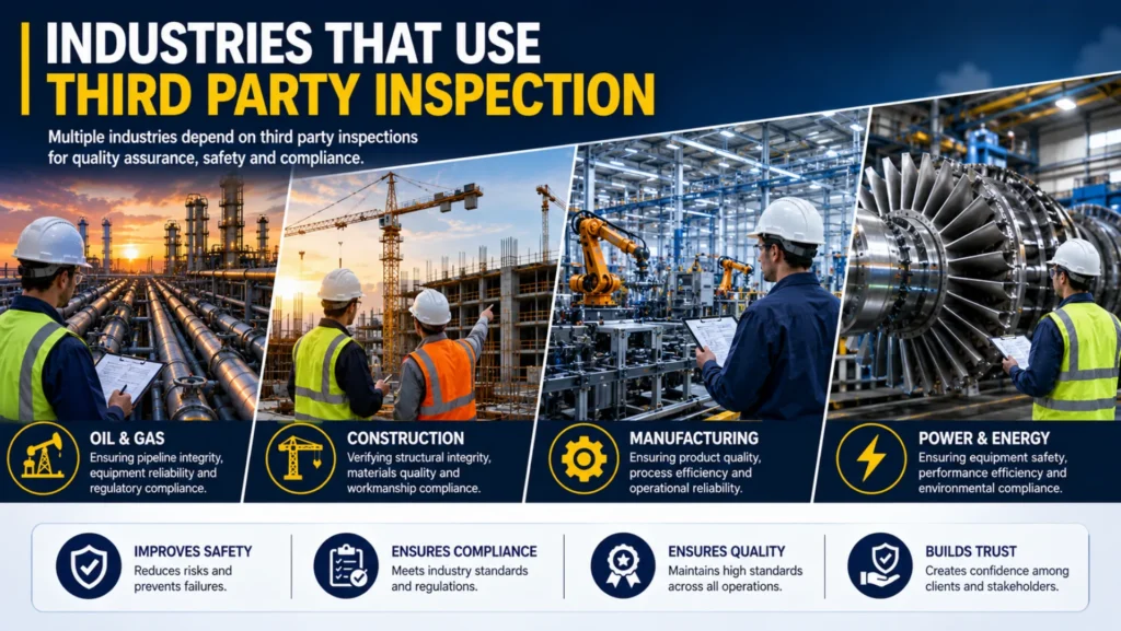 Multiple industries depend on third party inspections for quality assurance. Industries using third party inspection services