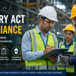 Factory workers following industrial safety compliance standards in India