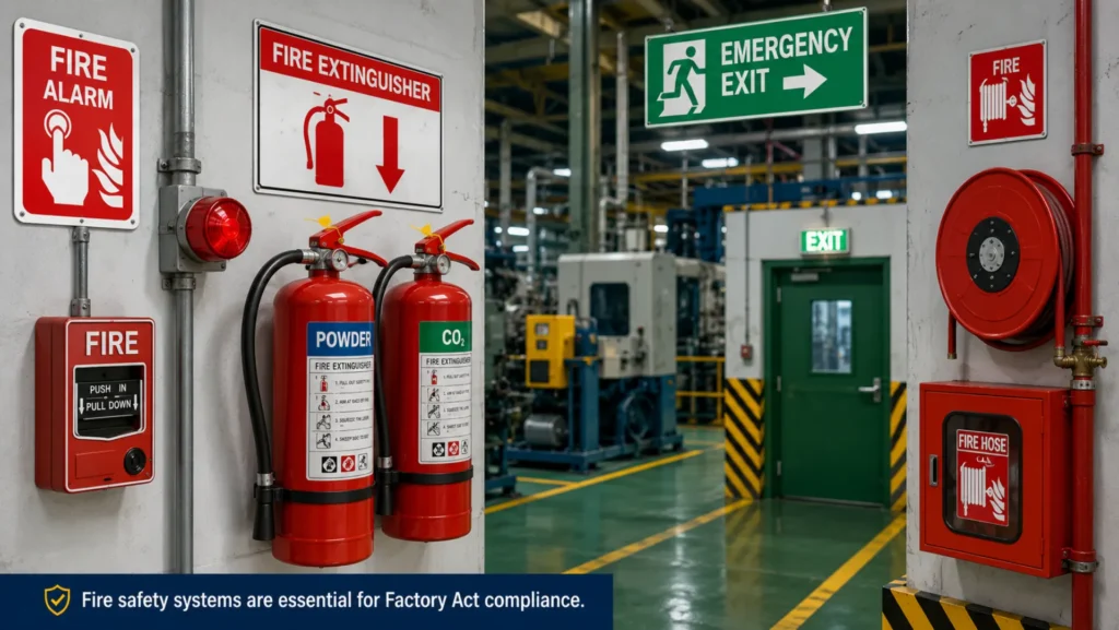 Industrial Fire Safety Compliance Fire safety systems installed inside industrial factory