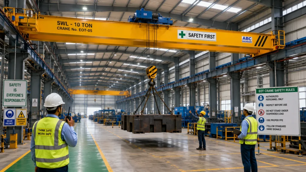 Common defects identified during EOT crane inspection including worn wire rope damaged hook and brake inspection