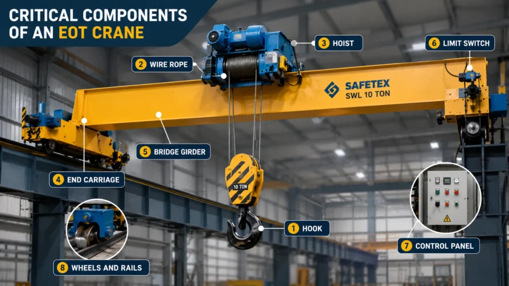 EOT crane load testing with certified test weights and measuring instruments