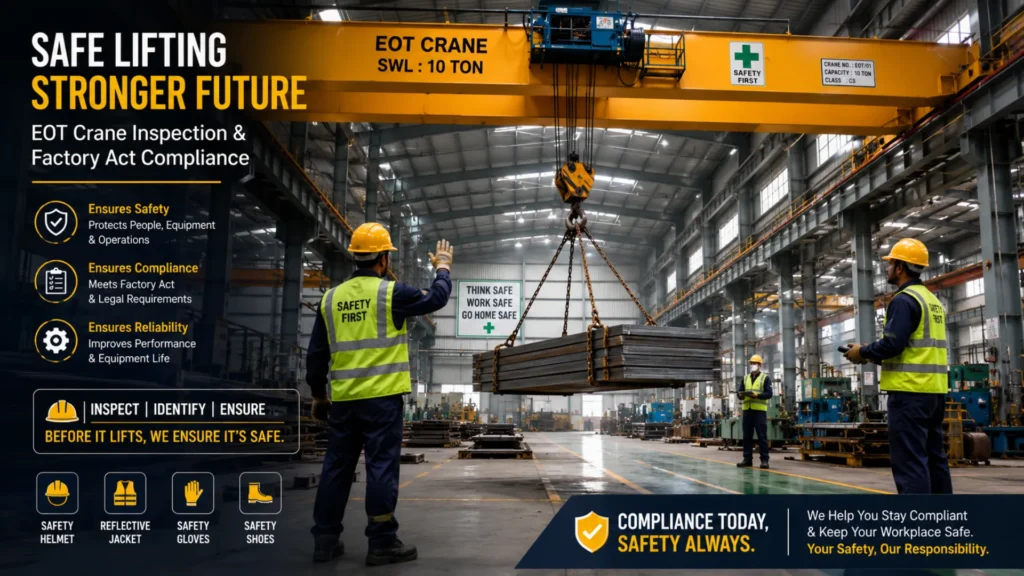 EOT crane inspection as per Factory Act in a modern industrial facility with safe lifting operations