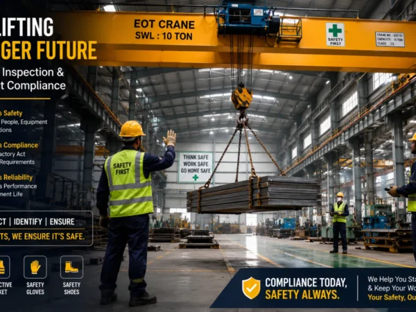 EOT crane inspection as per Factory Act in a modern industrial facility with safe lifting operations