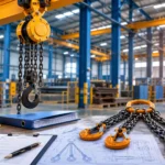IS 3832 certified chain pulley block and industrial chain sling inside a manufacturing facility