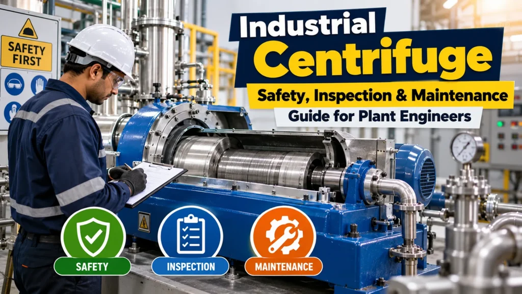 Industrial centrifuge machine in a manufacturing plant for safety inspection