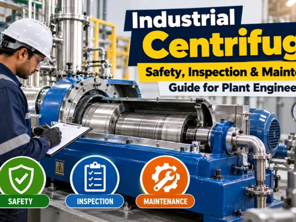 Industrial centrifuge machine in a manufacturing plant for safety inspection
