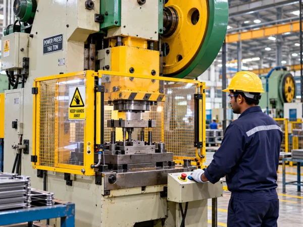 Power press machine with point-of-operation guard in an Indian manufacturing unit